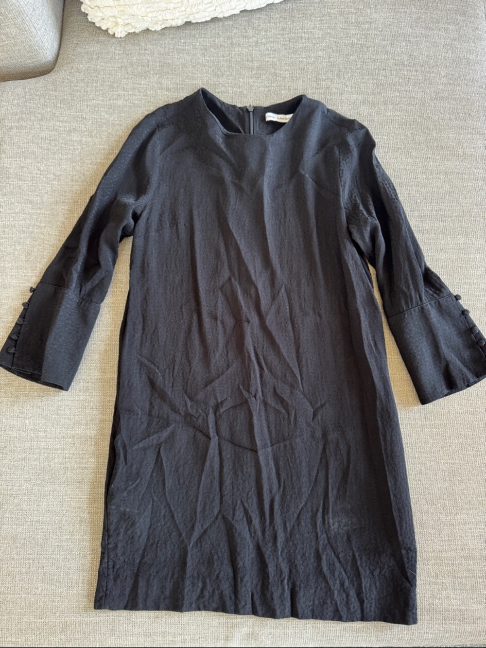 & Other Stories Black Long-Sleeve Shift Dress with Buttoned Bell Cuffs